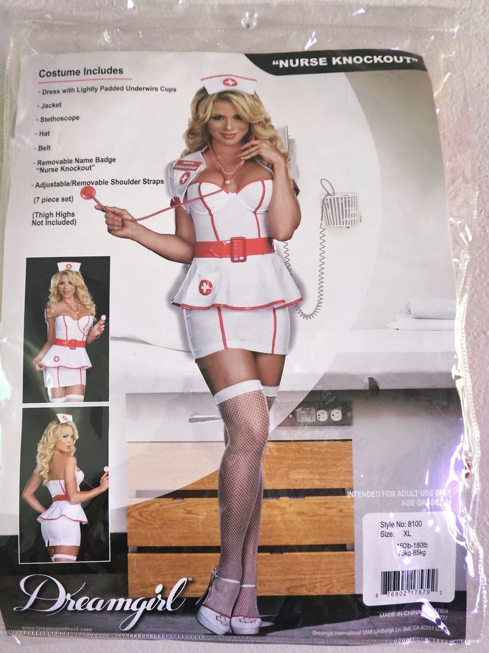 Dreamgirl Nurse Knockout Costume - White with Red Trim SIZE XL *Missing Items*